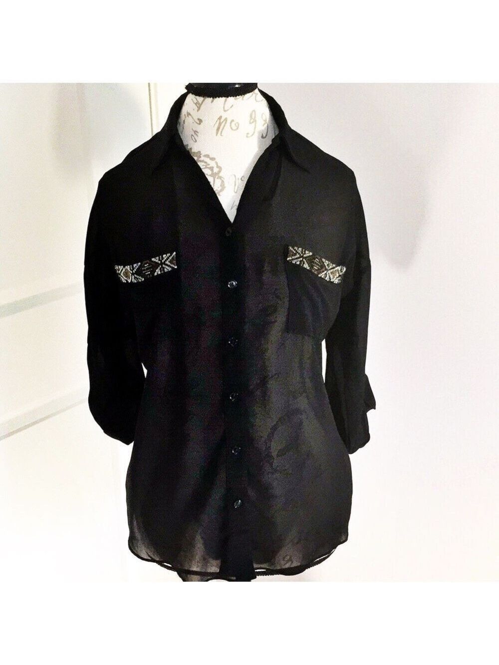 𝅺MOONLIGHT Sheer Top With Beaded Pockets